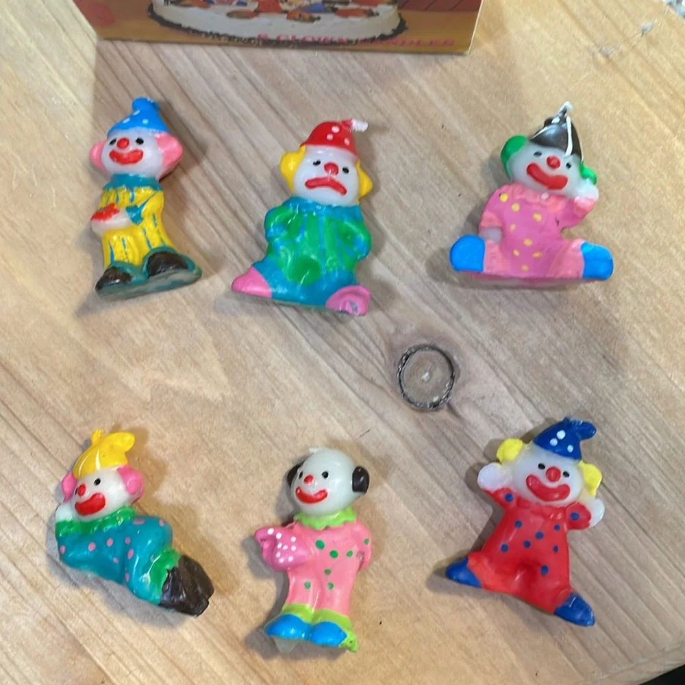 pre 1980's Clown Candle Set - Colorful Party Decor unused.